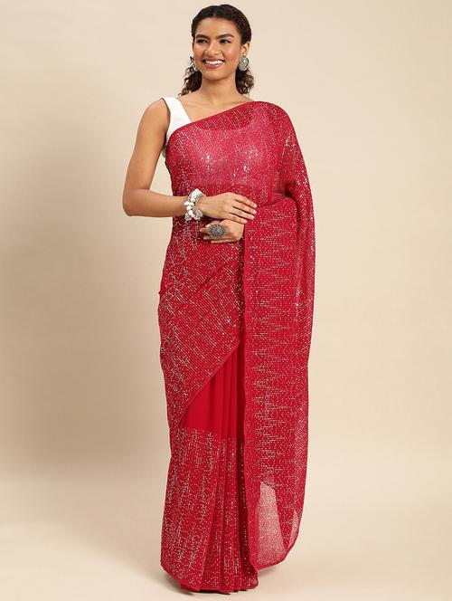 women solid with work embellished saree with blouse - 21949817 - Standard Image - 0