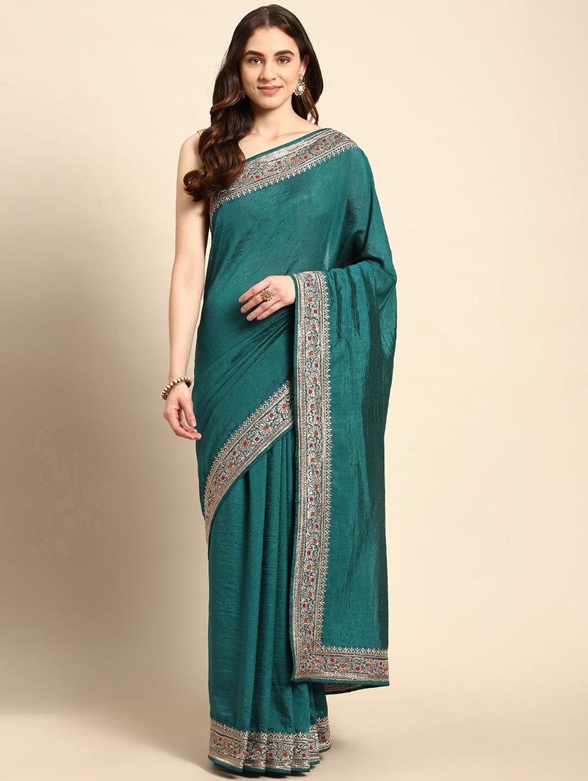 women solid with bordered saree with blouse - 21949825 -  Zoom Image - 0