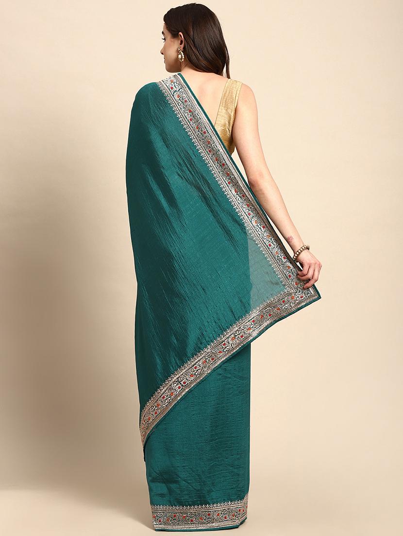 women solid with bordered saree with blouse - 21949825 - Standard Image - 1