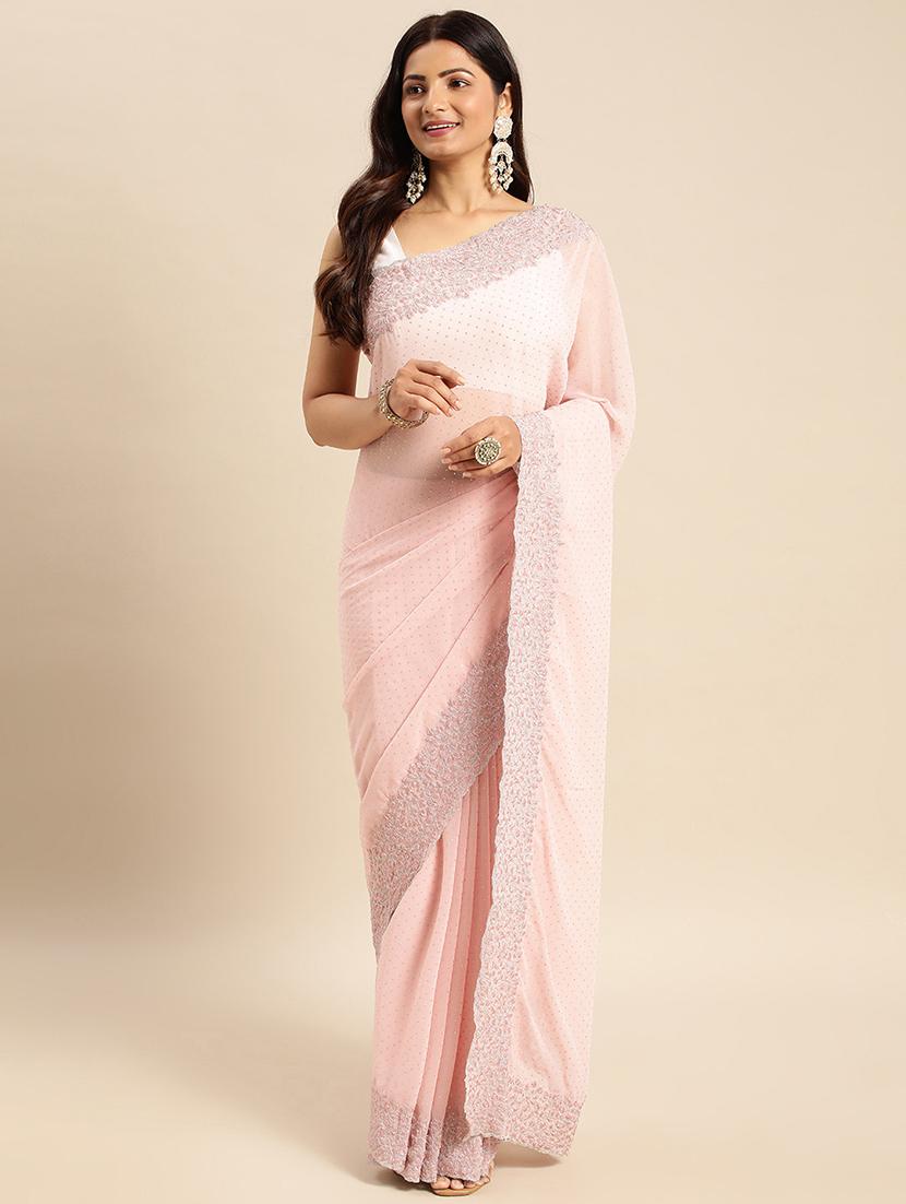 women solid with work embroidered saree with blouse - 21949828 - Zoom Image - 0