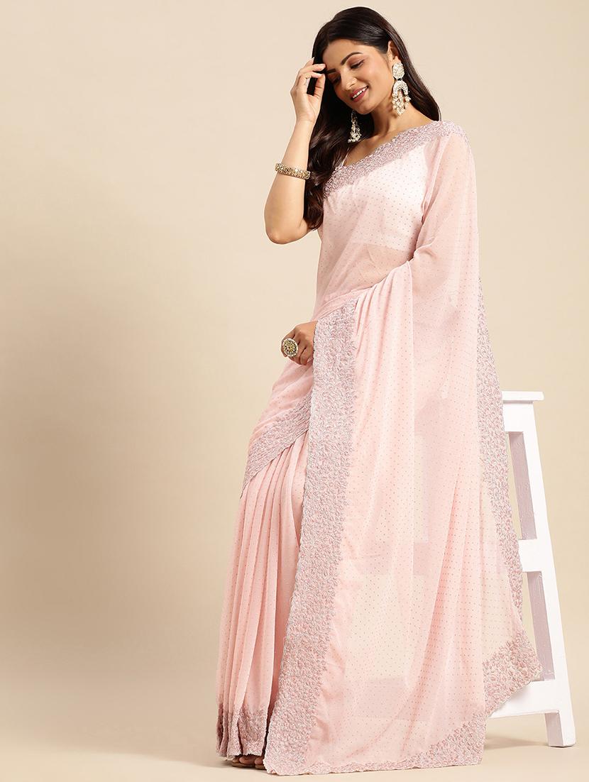 women solid with work embroidered saree with blouse - 21949828 - Standard Image - 1