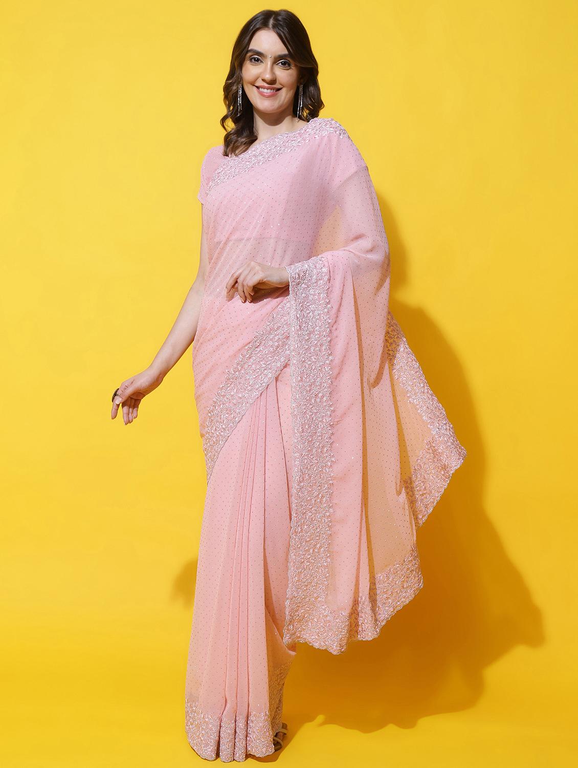 women solid with work embroidered saree with blouse - 21949829 -  Standard Image - 1