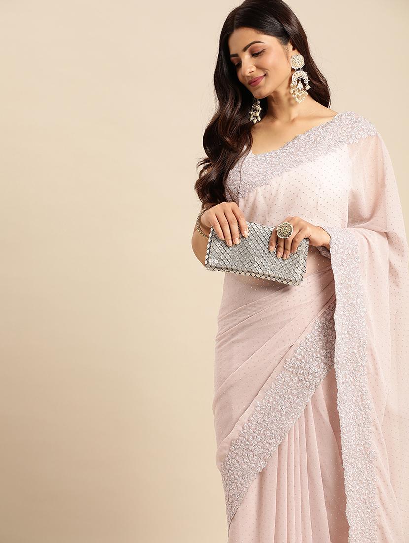 women solid with work embroidered saree with blouse - 21949832 - Standard Image - 4