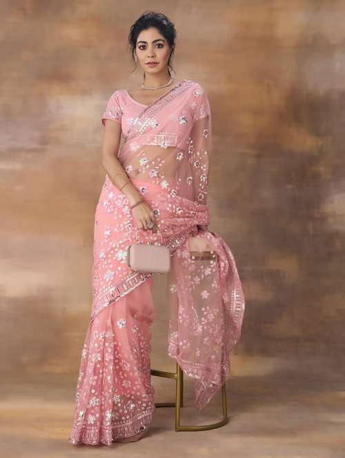 women solid with work embellished saree with blouse - 21949835 -  Standard Image - 0