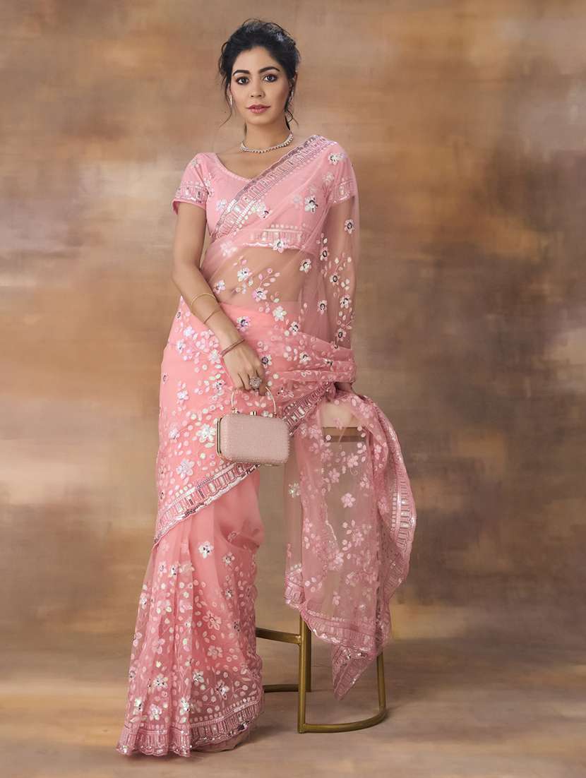 women solid with work embellished saree with blouse - 21949835 -  Zoom Image - 0