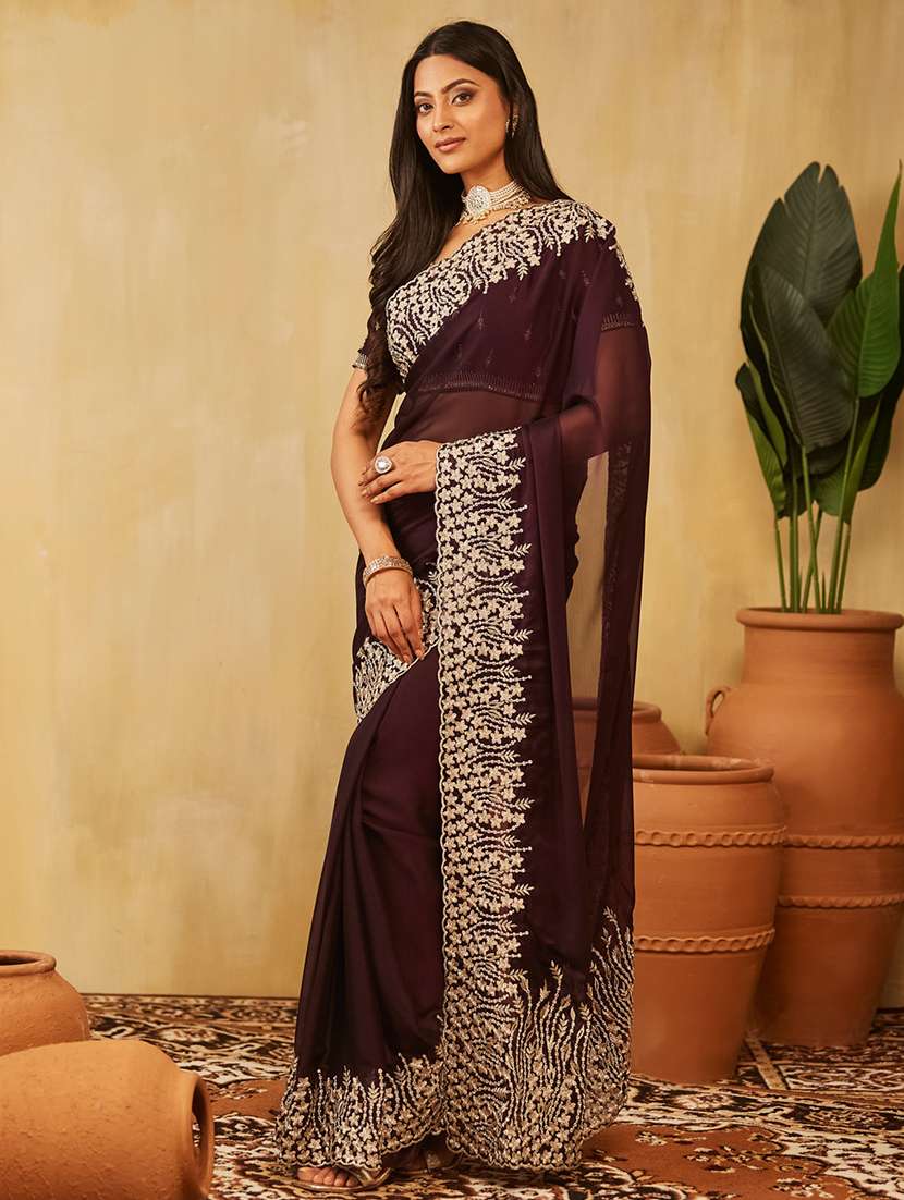 women solid with bordered saree with blouse - 21949838 -  Standard Image - 1