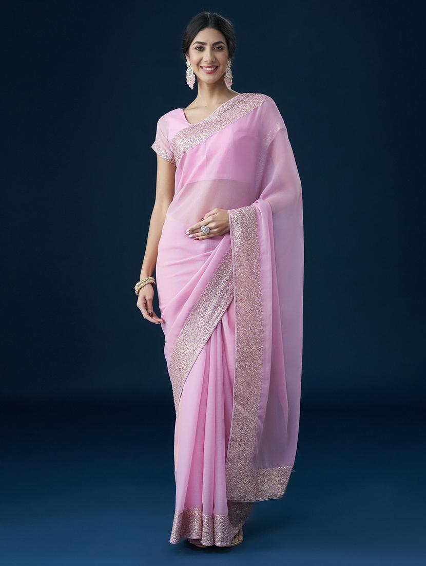 women solid with bordered saree with blouse - 21949843 - Zoom Image - 0