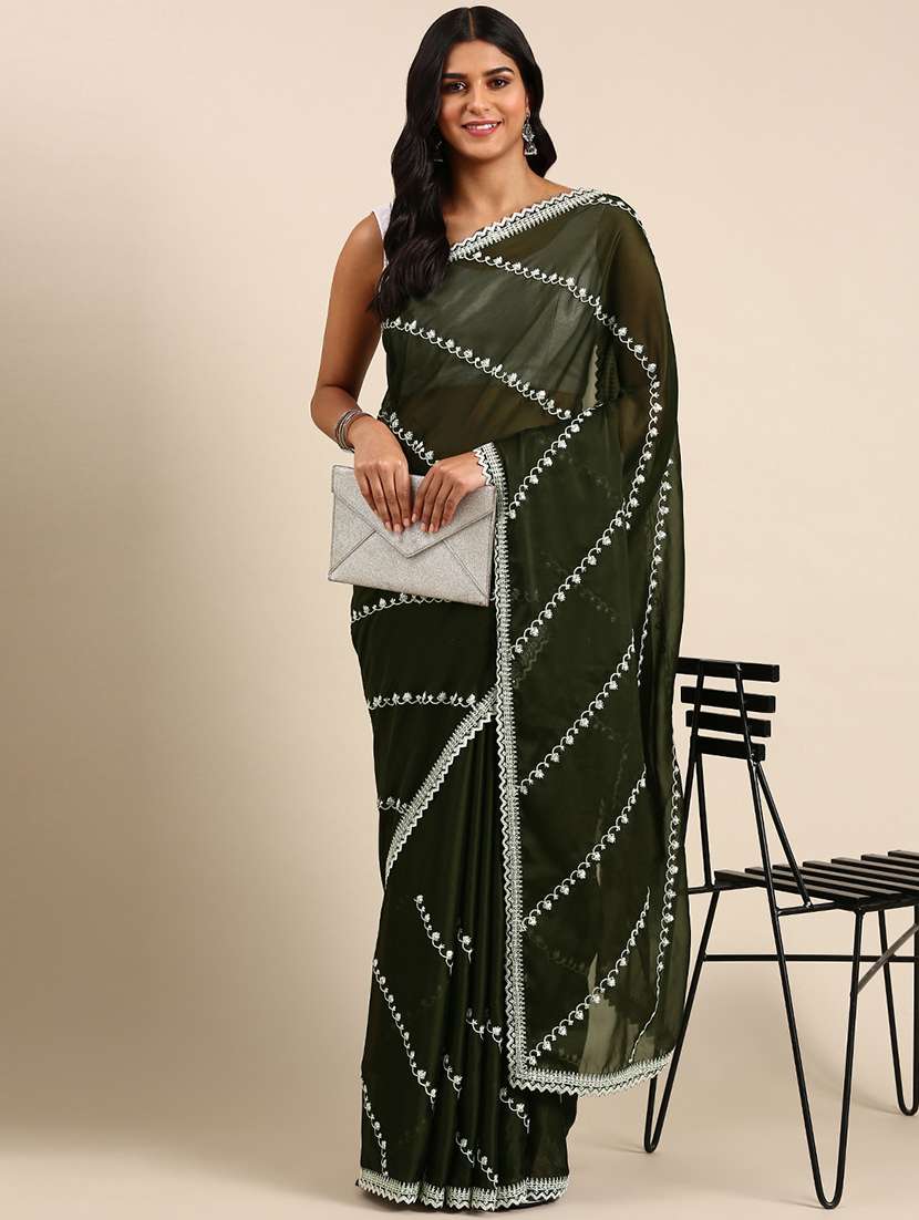women solid with work embroidered saree with blouse