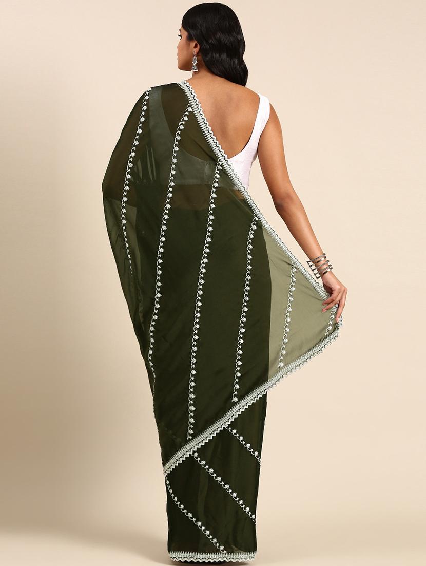 women solid with work embroidered saree with blouse - 21949844 -  Standard Image - 1