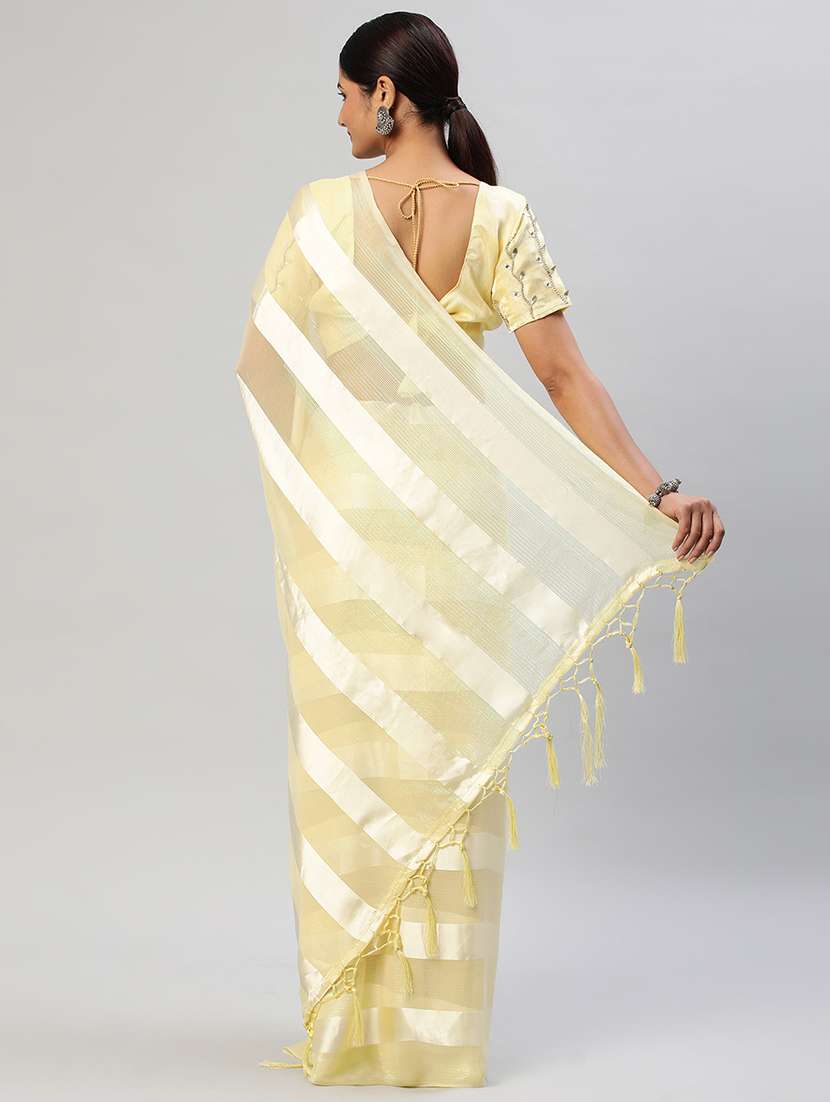 women yellow striped saree with blouse - 21949850 - Standard Image - 1