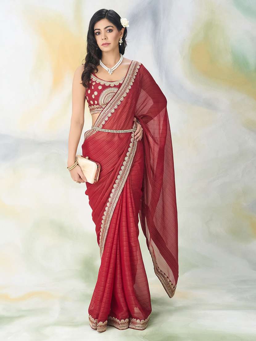 women solid with bordered saree with blouse - 21949854 - Standard Image - 1