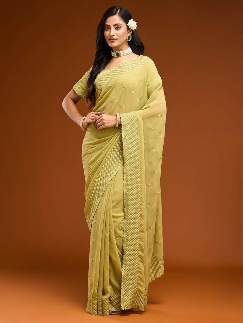 women solid with work embroidered saree with blouse - 21949857 -  Standard Image - 1