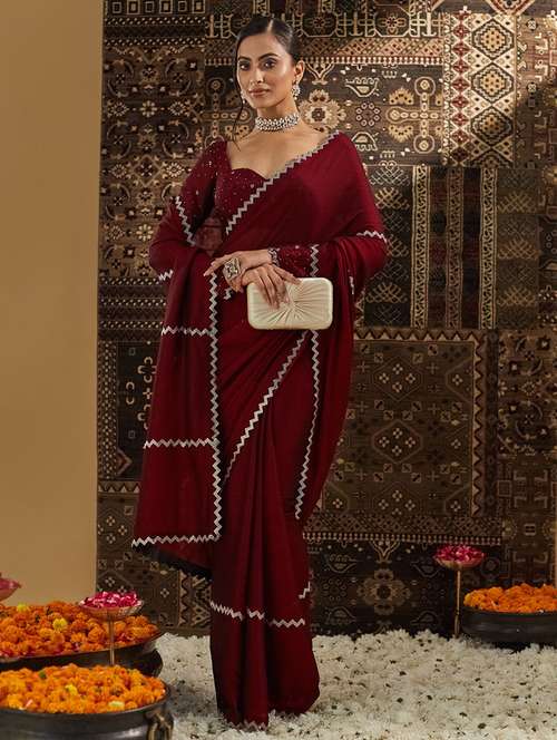 women solid with work embellished saree with blouse - 21949866 -  Standard Image - 0