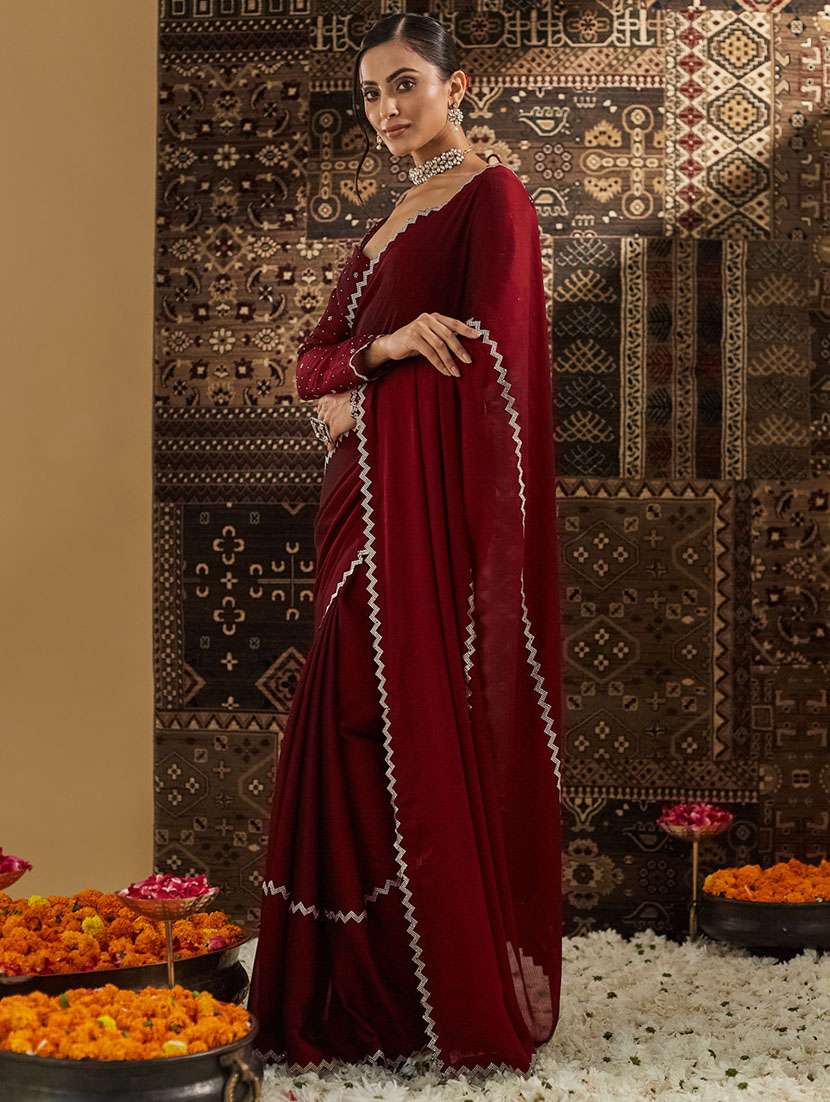 women solid with work embellished saree with blouse - 21949866 -  Standard Image - 1