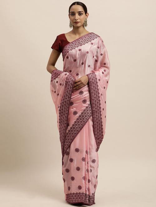 women solid with work embroidered saree with blouse - 21949877 -  Standard Image - 0
