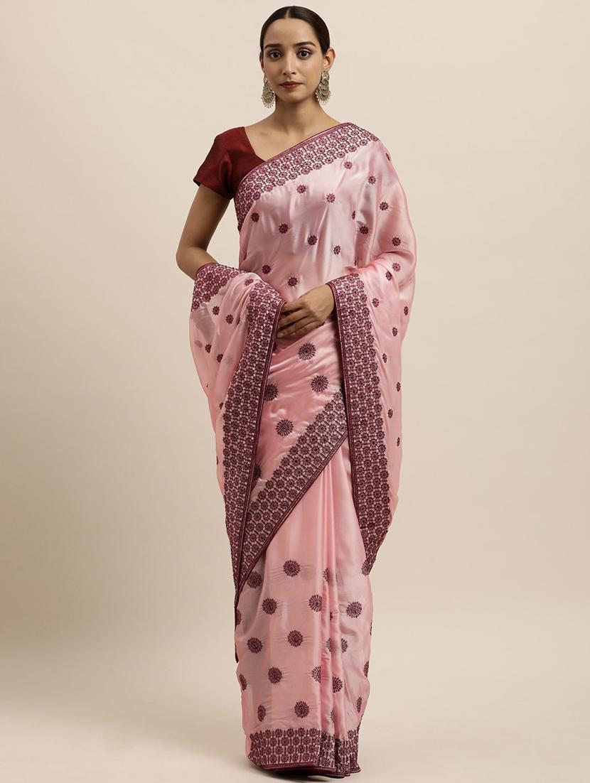 women solid with work embroidered saree with blouse - 21949877 -  Zoom Image - 0
