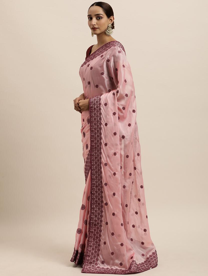 women solid with work embroidered saree with blouse - 21949877 -  Standard Image - 1