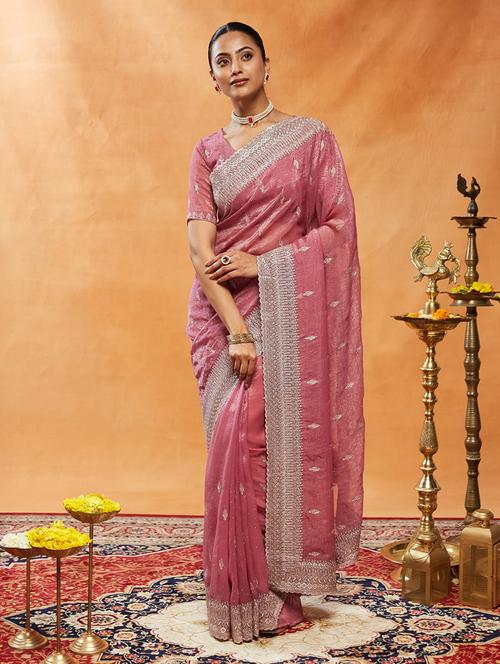 women solid with work embroidered saree with blouse - 21949880 -  Standard Image - 0