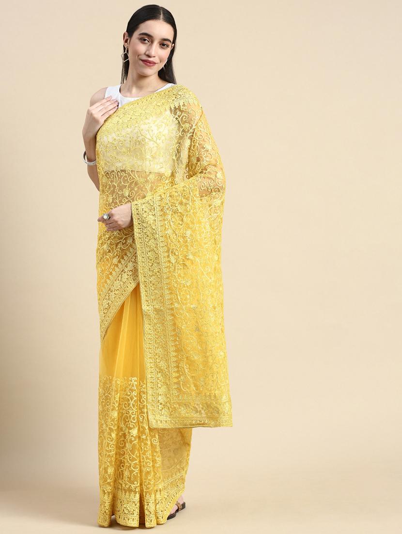women solid with work embroidered saree with blouse