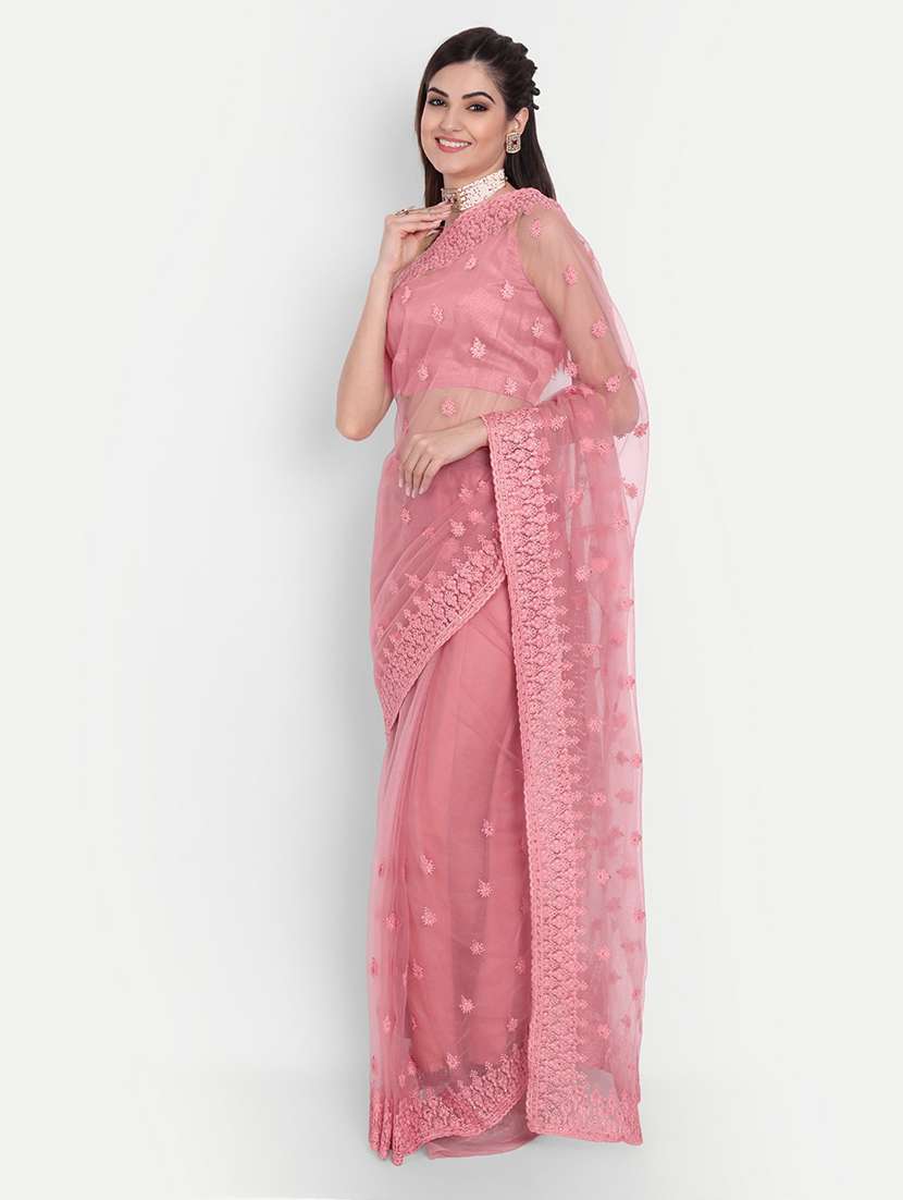 women solid with work embroidered saree with blouse - 21949914 -  Standard Image - 1