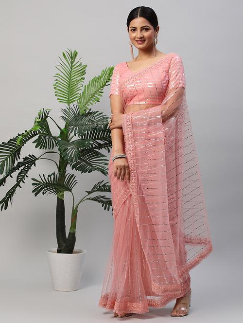 women solid with work embellished saree with blouse - 21949915 - Standard Image - 0