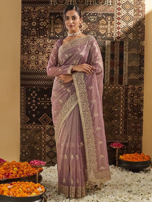 women solid with work embroidered saree with blouse - 21949959 - Standard Image - 0