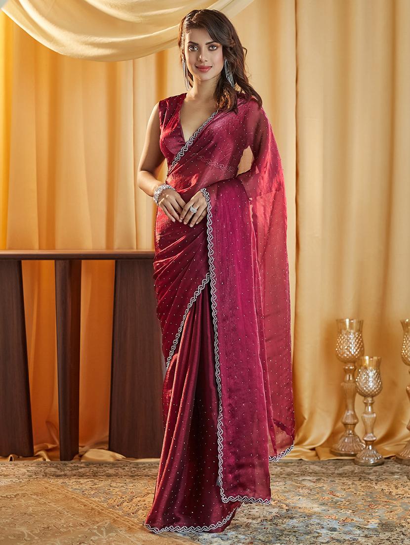 women solid with work embellished saree with blouse - 21949962 -  Standard Image - 1