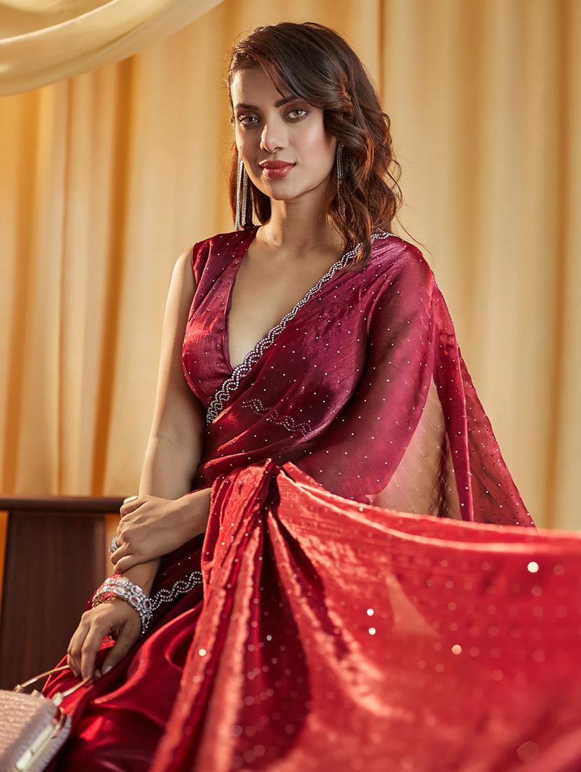 women solid with work embellished saree with blouse - 21949962 - Standard Image - 4