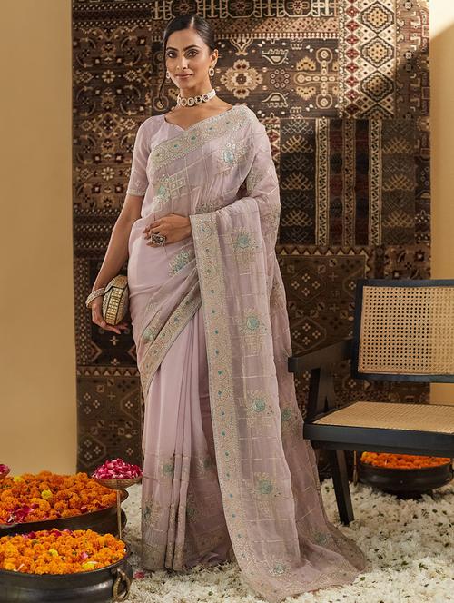 women solid with work embroidered saree with blouse - 21949967 -  Standard Image - 0