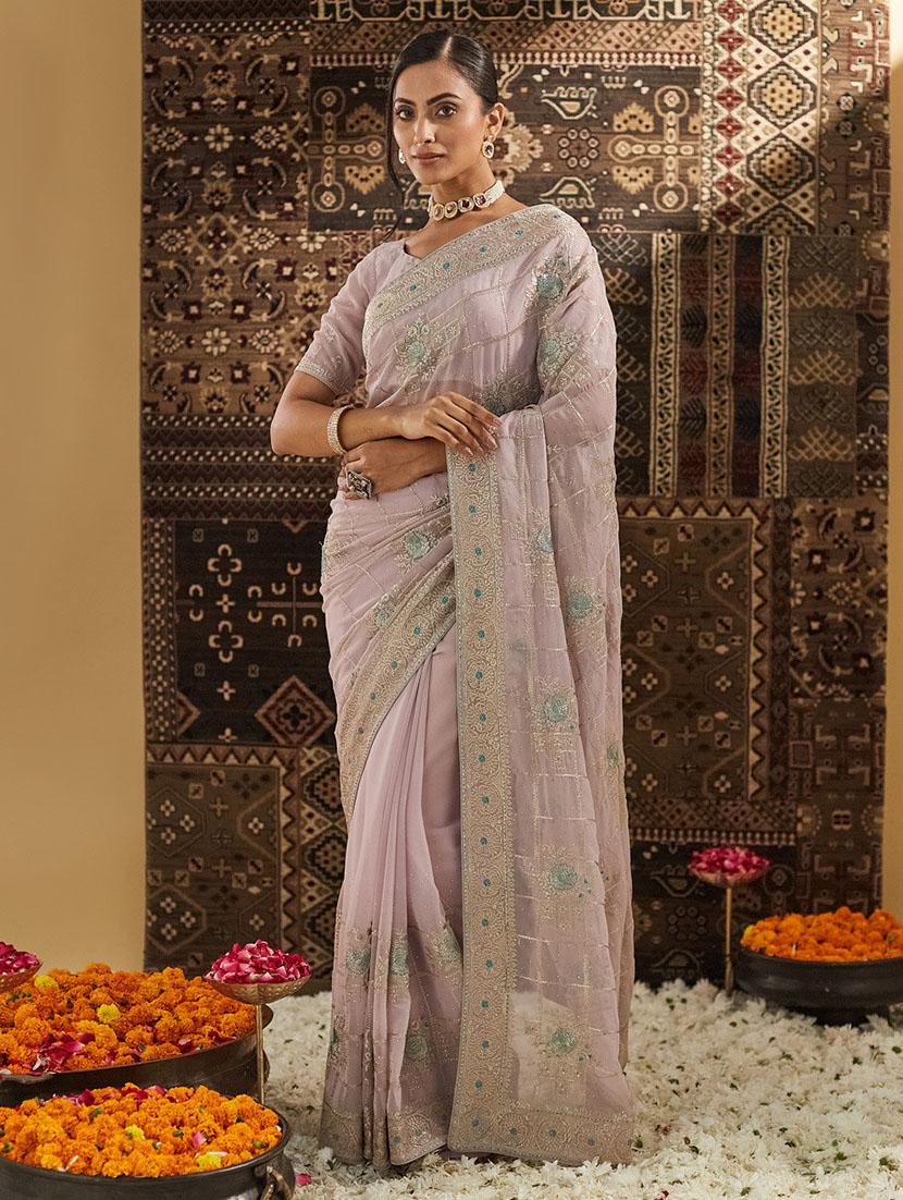 women solid with work embroidered saree with blouse - 21949967 -  Standard Image - 1
