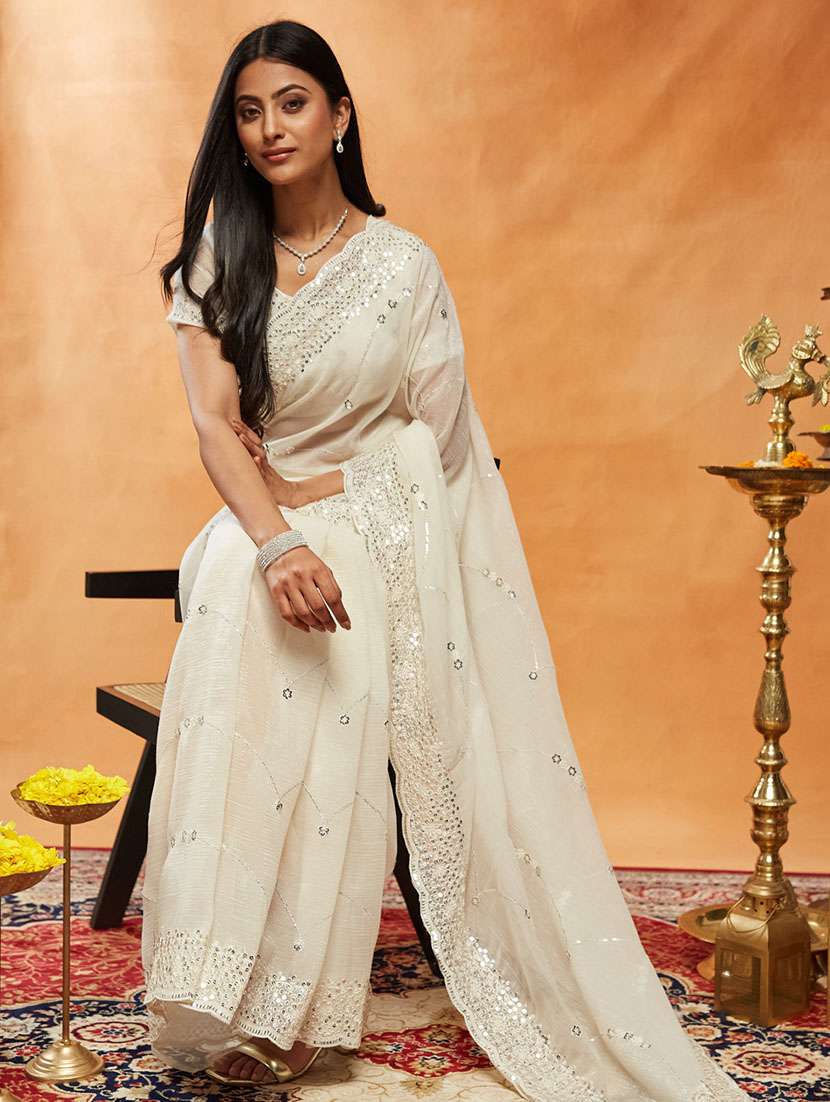 women solid with work embroidered saree with blouse - 21949969 -  Standard Image - 1