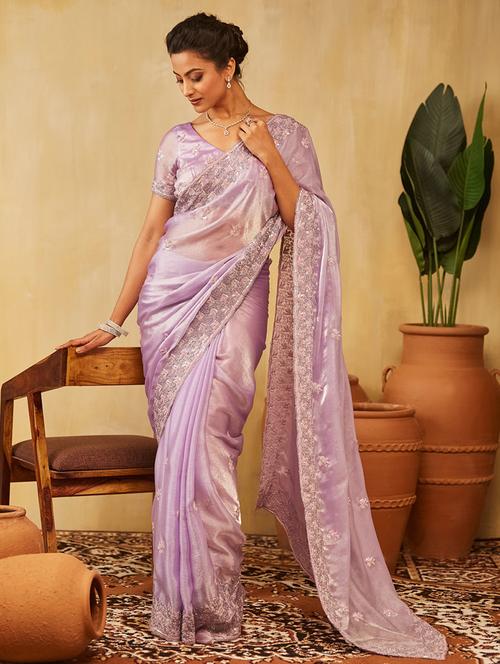 women solid with work embroidered saree with blouse - 21949970 - Standard Image - 0