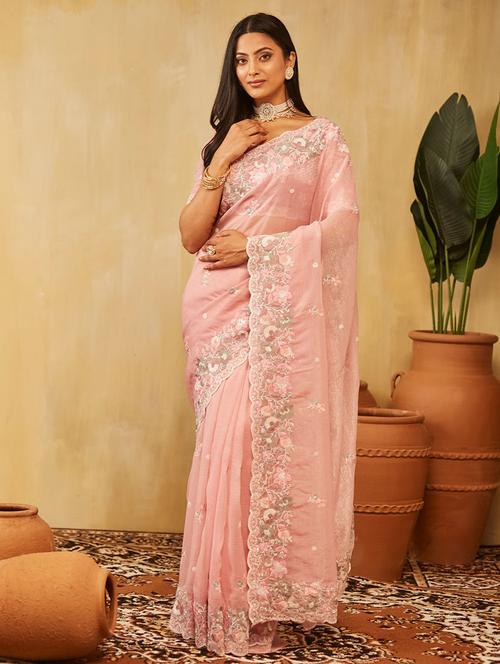 women solid with work embroidered saree with blouse - 21949971 -  Standard Image - 0