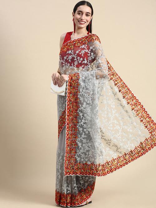 women solid with work embroidered saree with blouse - 21949979 -  Standard Image - 0