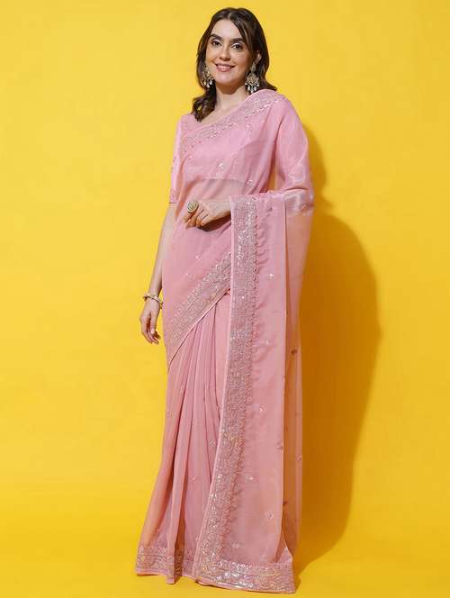 women solid with work embroidered saree with blouse - 21949984 -  Standard Image - 0