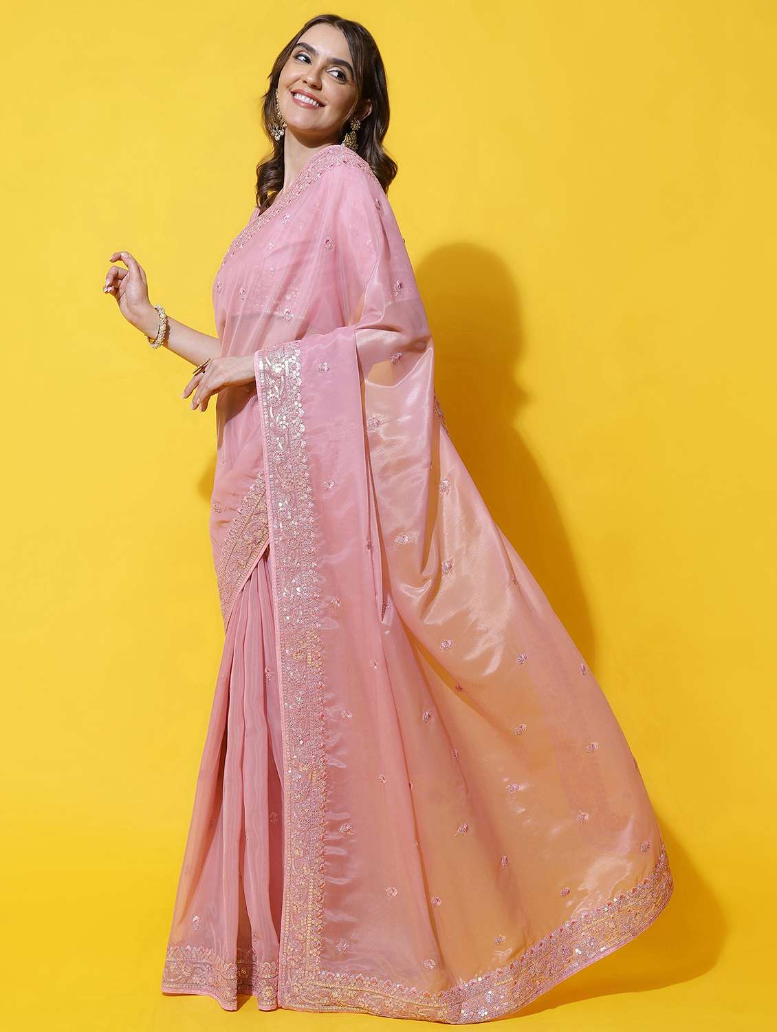 women solid with work embroidered saree with blouse - 21949984 - Standard Image - 1