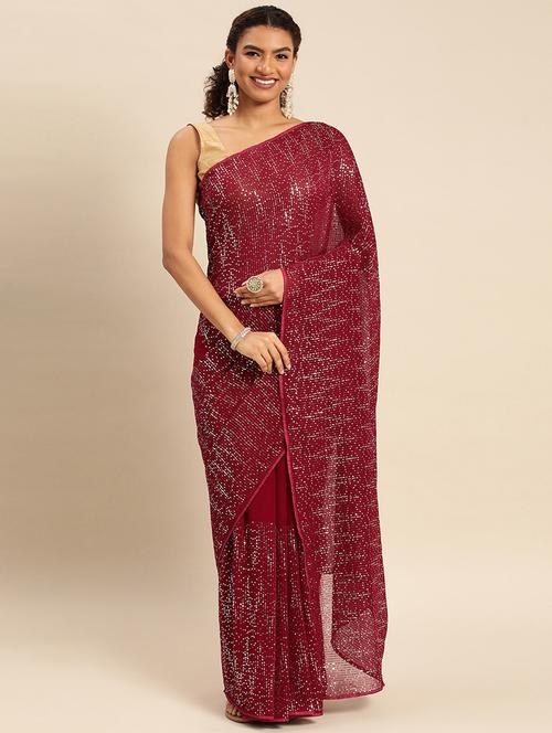 women solid with work embellished saree with blouse - 21949985 - Standard Image - 0