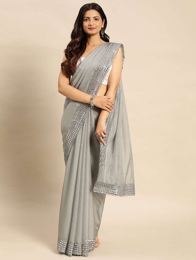 women solid with bordered saree with blouse