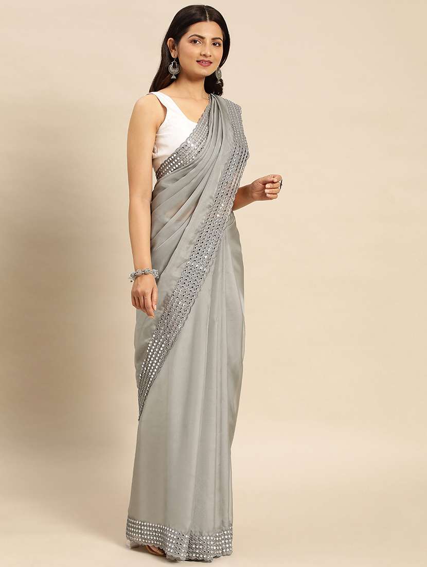 women solid with bordered saree with blouse - 21949988 - Standard Image - 1