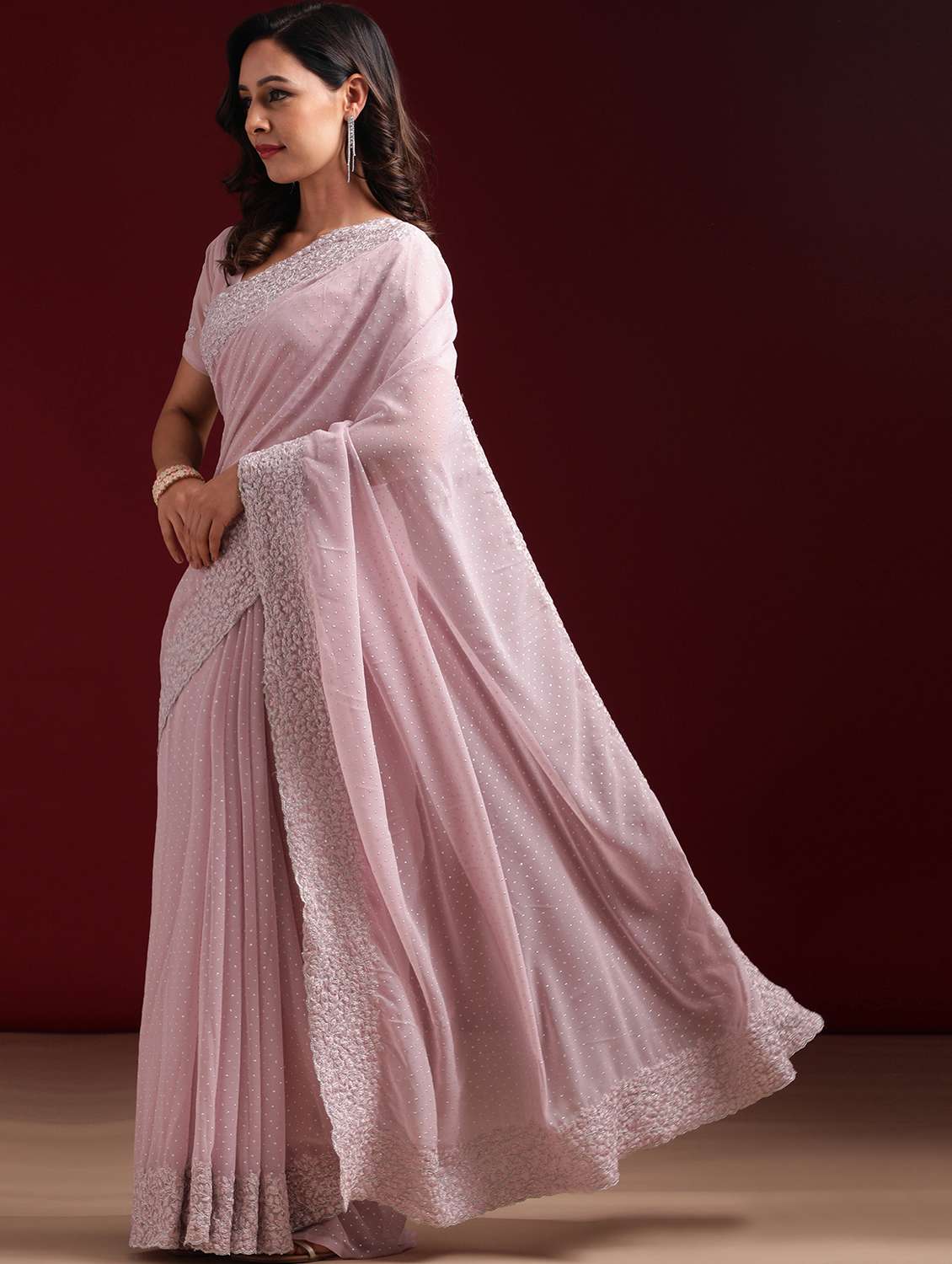 women solid with work embroidered saree with blouse - 21950000 -  Standard Image - 1