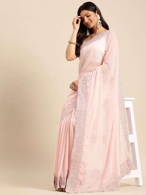 women solid with work embroidered saree with blouse - 21950001 - Standard Image - 0