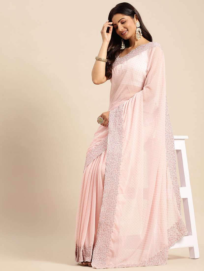 women solid with work embroidered saree with blouse - 21950001 - Zoom Image - 0