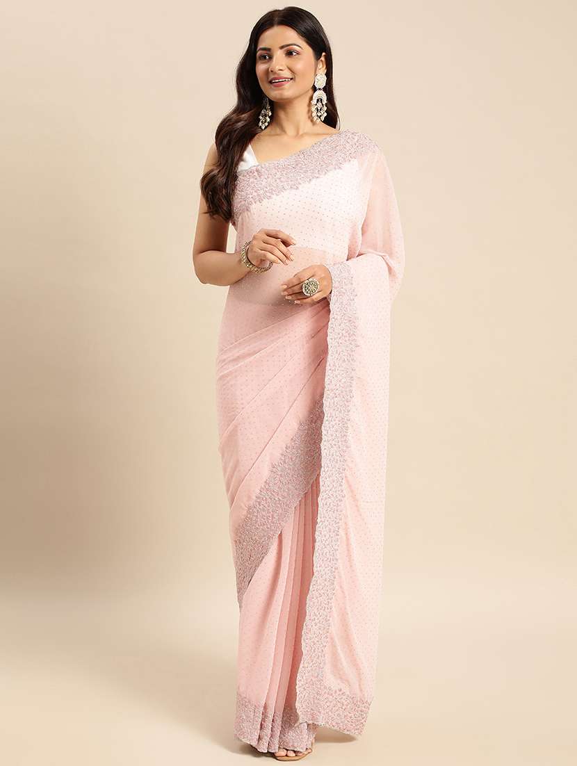 women solid with work embroidered saree with blouse - 21950001 - Standard Image - 1