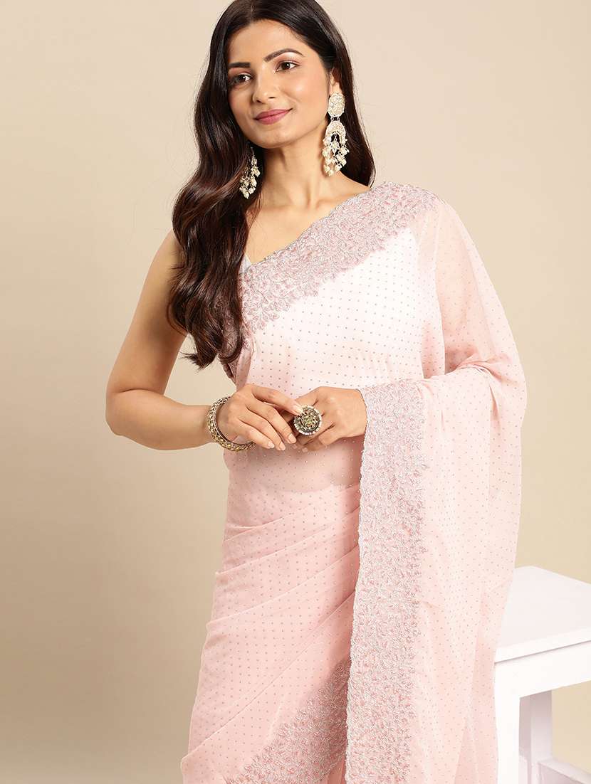 women solid with work embroidered saree with blouse - 21950001 - Standard Image - 4