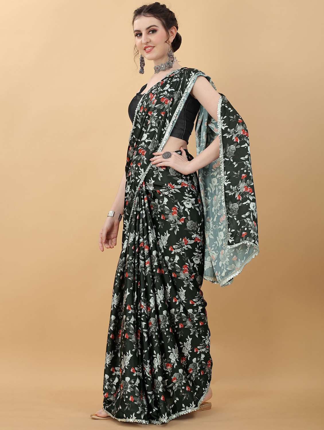 women floral printed saree with blouse - 21950025 -  Standard Image - 1