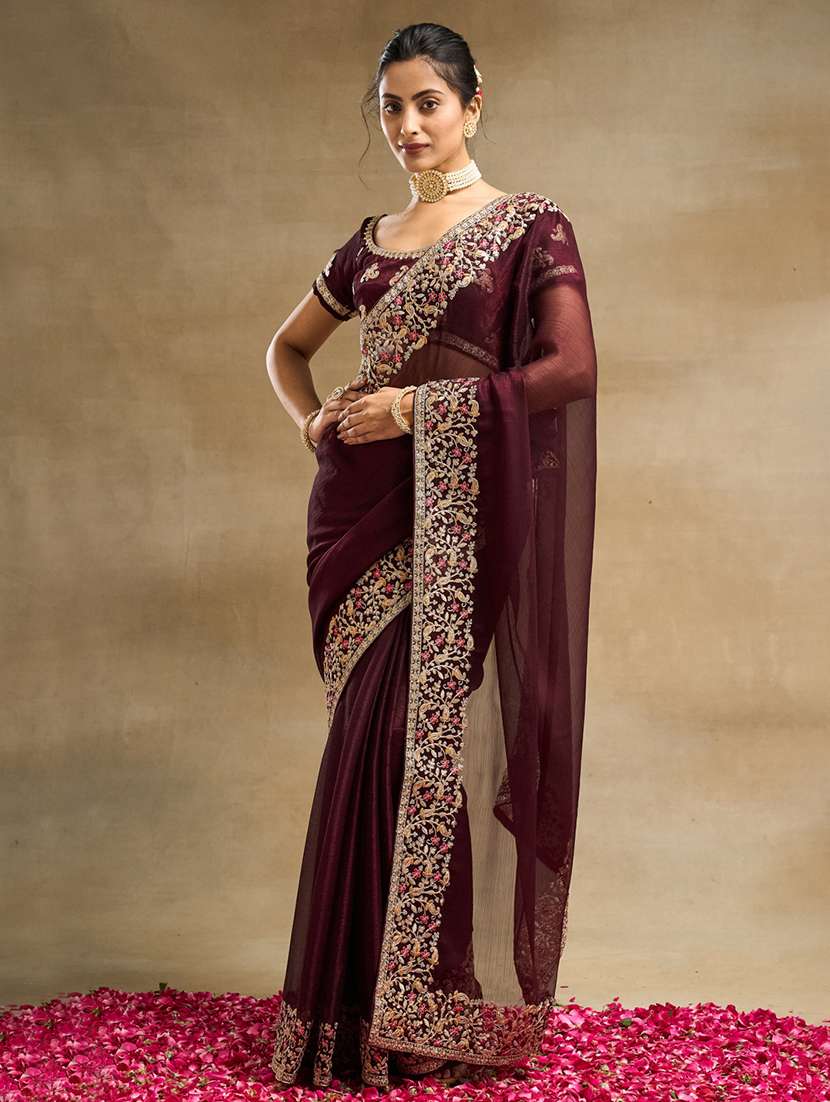 women solid with bordered saree with blouse - 21950035 -  Standard Image - 1