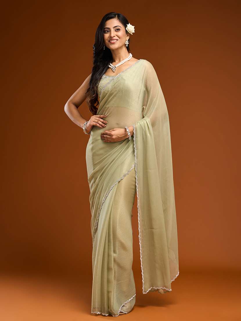women solid with embellished bordered saree with blouse - 21950041 -  Standard Image - 1