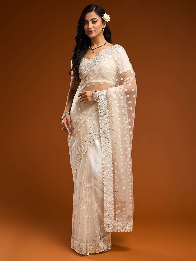 women solid with work embellished saree with blouse - 21950042 -  Standard Image - 1