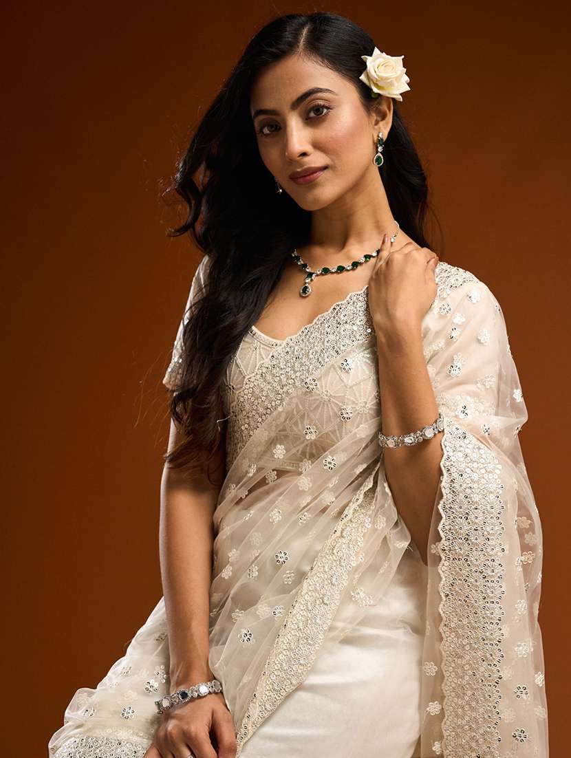 women solid with work embellished saree with blouse - 21950042 -  Standard Image - 4