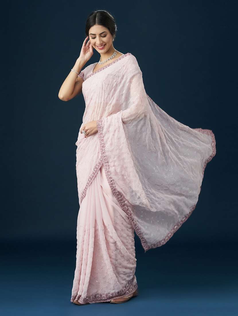 women solid with work embroidered saree with blouse - 21950046 - Standard Image - 1